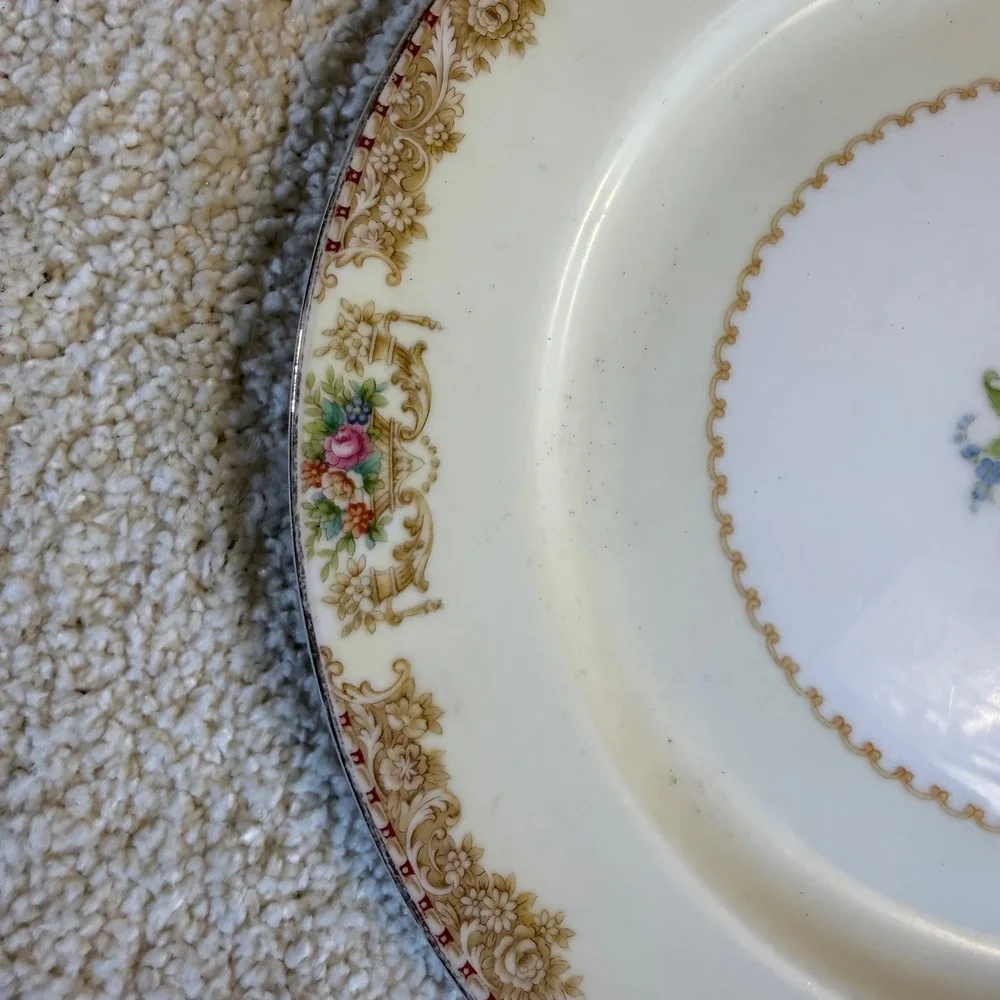 Antique Noritake Mystery‎ Pattern China Plate Occupied Japan Floral Gilded Rim